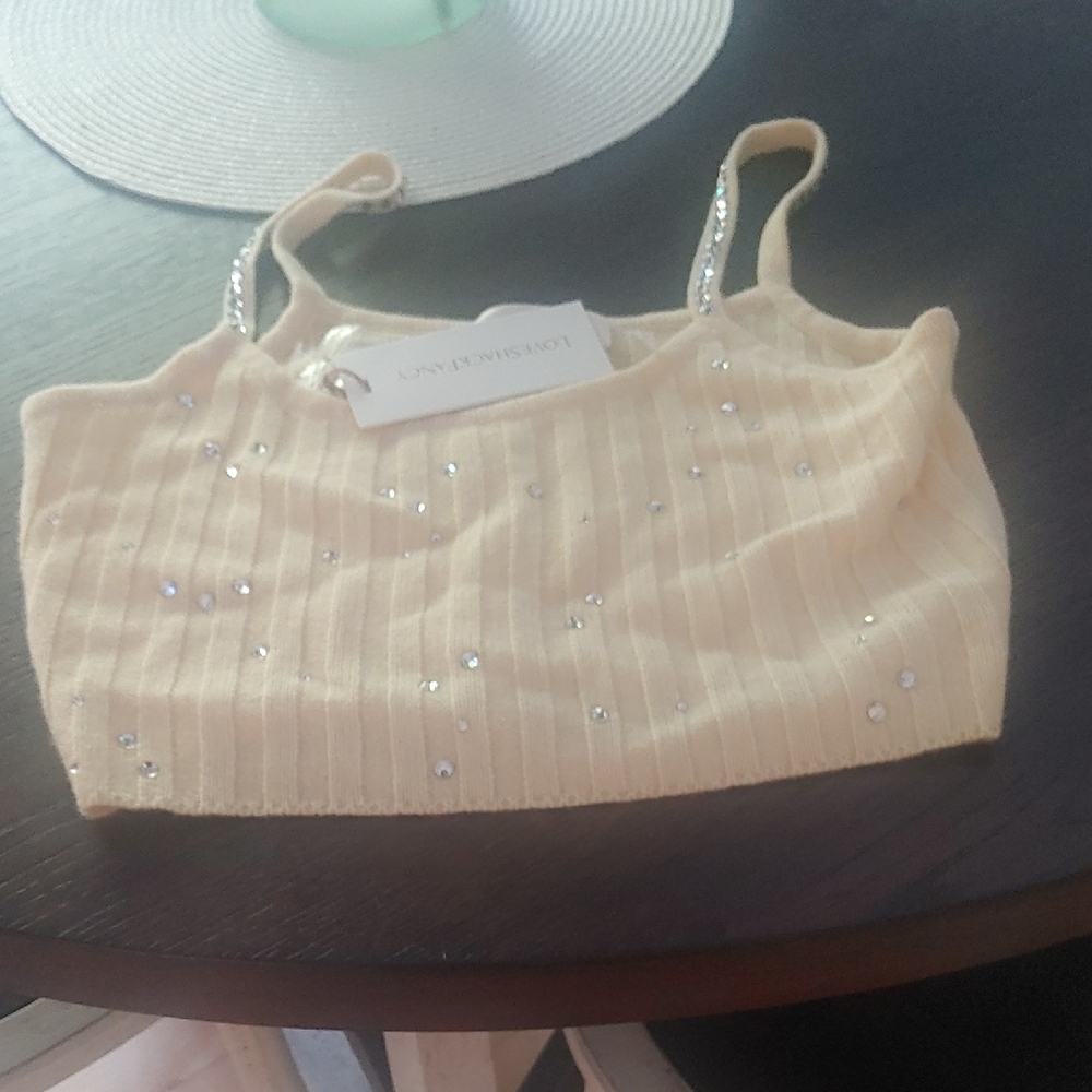 LoveShackFancy Cream Embellished Crop Top